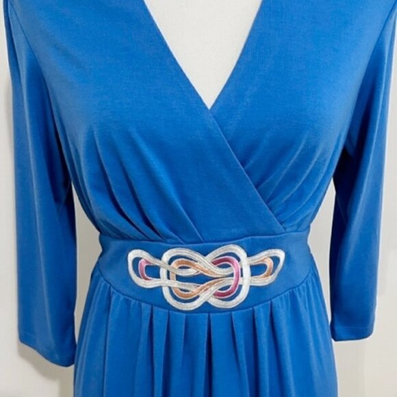 Bob Mackie Wearable Art Blue Embroidered Top w/ Back Tie - Picture 2 of 5